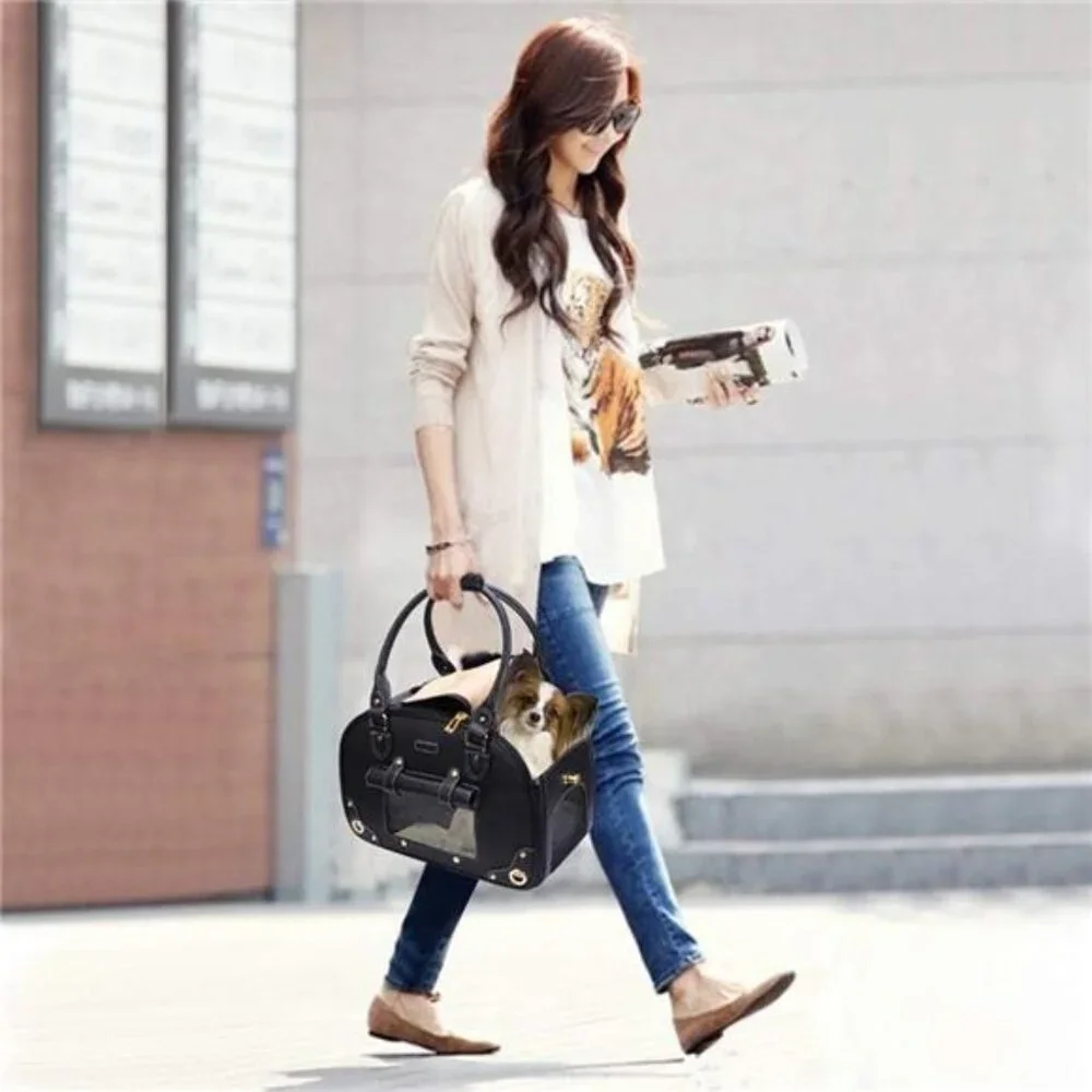 Foldable Waterproof Premium PU Leather Pet Travel Portable Bag Carrier